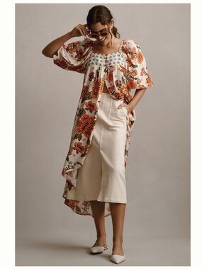 NWT Farm Rio Anthropologie Long Tunic Top Duster Shirt Dress  - Size Medium